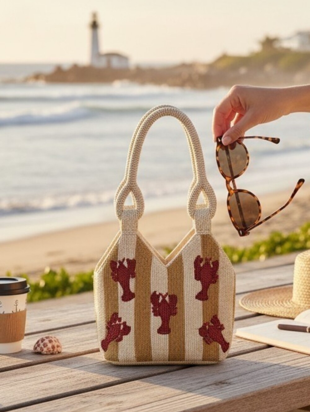 Handcrafted in India Viral Beaded Lobster Bag NWT Coastal Chic Statement Bag